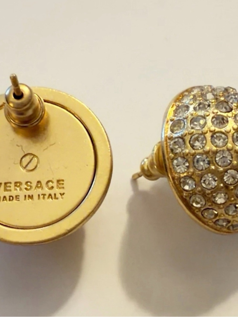 Versace Upcycled Gold Tone & Rhinestone Dome Earrings - Picture 3 of 4